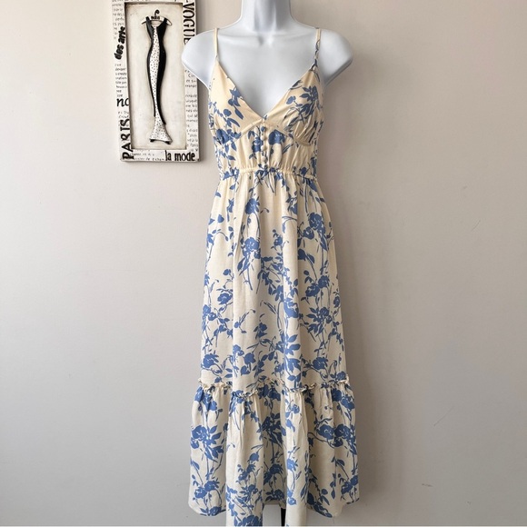 Midnight Sky Floral Print Midi Dress Size M - Picture 1 of 12